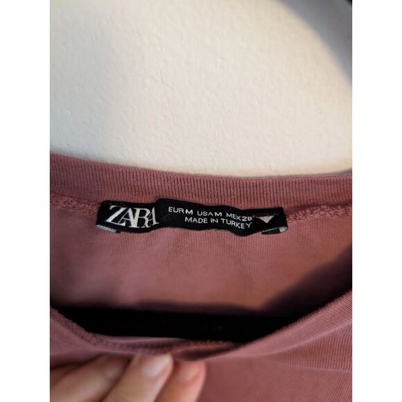 Zara Dusty Rose Shoulder Pad Cropped Shirt size Medium - Picture 6 of 7